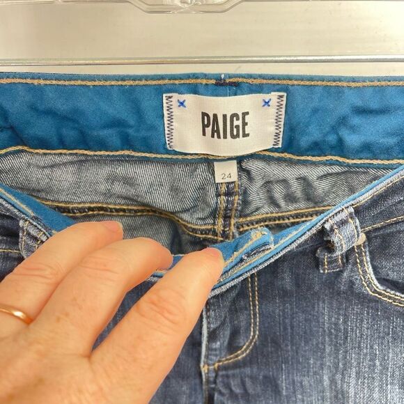 Paige Womens Skyline Skinny Jeans Denim Stretch Mid Rise Dark Wash Blue 24 - Picture 8 of 11